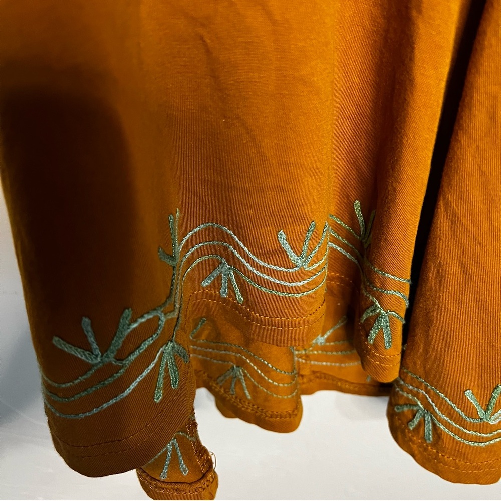 Yak N Yeti Rust Orange Pull On Boho Bell Bottom Flare Asymetrical Hem Pants - Picture 5 of 9